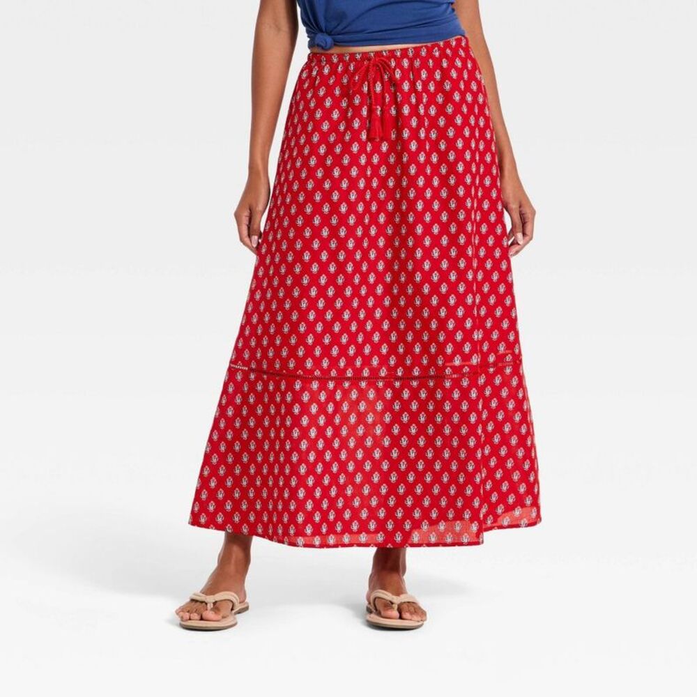 Universal Thread - Women's Maxi Full Skirt - Universal Thread Red Flo Red